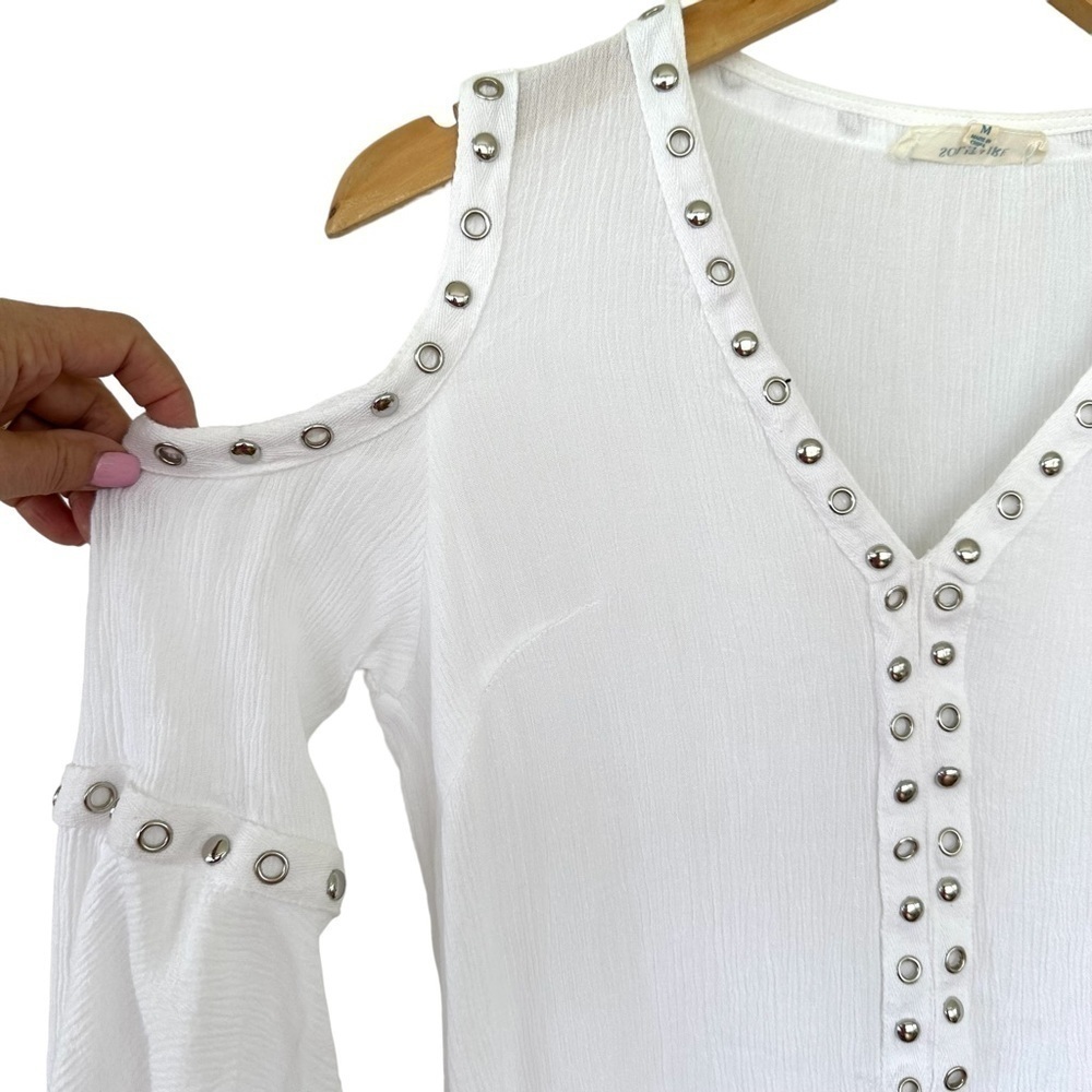 Solitaire cold-shoulder swim coverup with v-neck, and fluttery  bell sleeves